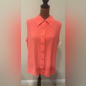 Metaphor Coral Button-Down Sleeveless Top